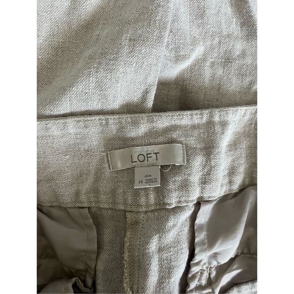 Ann Taylor Loft Julie Cream Beige 100% Linen Wide Leg Trouser Pants Size 14 - Picture 2 of 5